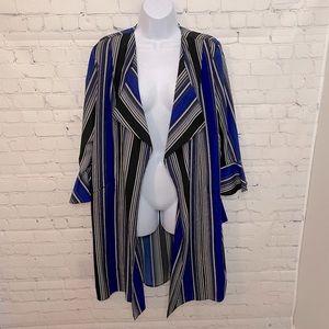 NWT Nygard Blue, Black & White Striped Duster Cardigan with Flare Wrist Sz M
